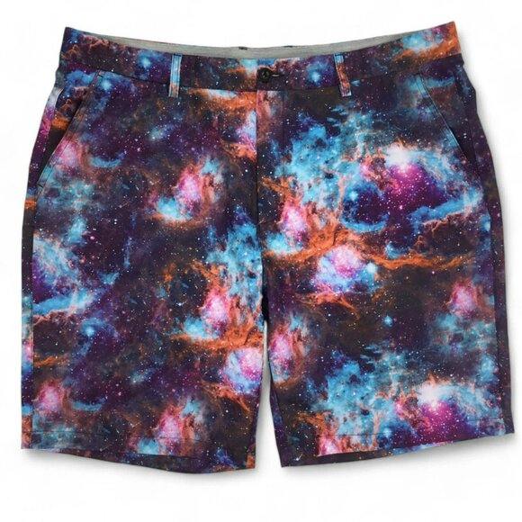Hreski Golf Shorts Mens 38 Outer Space Galaxy Print Performance Stretch - Picture 1 of 6
